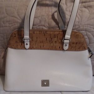 Ralph Lauren White Leather and Cork Shoulder Bag